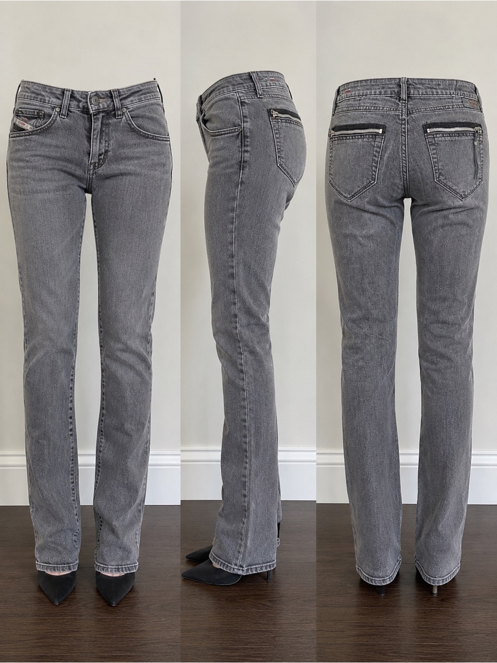Diesel Women’s Grey Wash Straight Leg Jeans Zipper Pocket Designer Denim Size 26